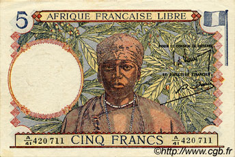5 Francs AFRIQUE ÉQUATORIALE FRANÇAISE Brazzaville 1941 P.06a XF