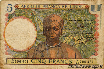 5 Francs FRENCH EQUATORIAL AFRICA Duala 1941 P.06a F