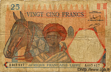 25 Francs FRENCH EQUATORIAL AFRICA Brazzaville 1941 P.07a G