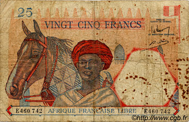 25 Francs AFRIQUE ÉQUATORIALE FRANÇAISE Brazzaville 1941 P.07a G