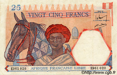 25 Francs FRENCH EQUATORIAL AFRICA Brazzaville 1941 P.07a VF+