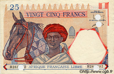 25 Francs Annulé AFRIQUE ÉQUATORIALE FRANÇAISE Brazzaville 1941 P.07a q.SPL