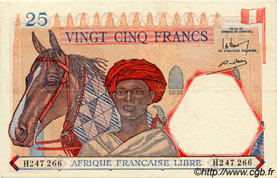 25 Francs FRENCH EQUATORIAL AFRICA Brazzaville 1941 P.07a XF