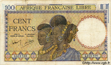 100 Francs AFRIQUE ÉQUATORIALE FRANÇAISE Brazzaville 1943 P.08 VF-