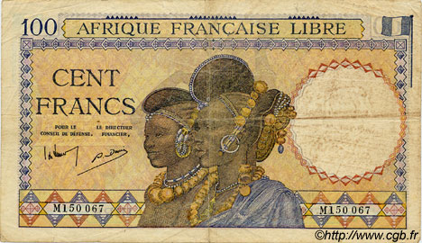 100 Francs FRENCH EQUATORIAL AFRICA Brazzaville 1943 P.08 F+