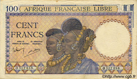 100 Francs AFRIQUE ÉQUATORIALE FRANÇAISE Brazzaville 1943 P.08 VF+