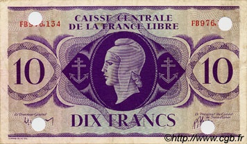10 Francs Annulé AFRIQUE ÉQUATORIALE FRANÇAISE Brazzaville 1943 P.11s SS