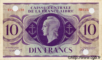 10 Francs Annulé AFRIQUE ÉQUATORIALE FRANÇAISE Brazzaville 1943 P.11s q.SPL