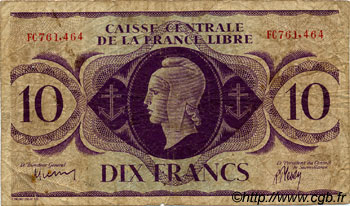 10 Francs FRENCH EQUATORIAL AFRICA Brazzaville 1944 P.11a F-