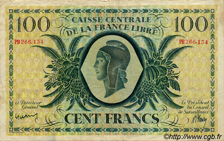 100 Francs FRENCH EQUATORIAL AFRICA Brazzaville 1945 P.13a VF