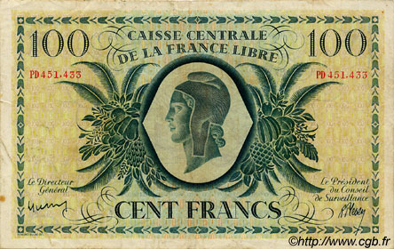 100 Francs AFRIQUE ÉQUATORIALE FRANÇAISE  1944 P.13a VF