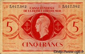 5 Francs AFRIQUE ÉQUATORIALE FRANÇAISE  1943 P.15e TB