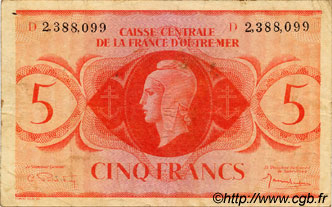 5 Francs FRENCH EQUATORIAL AFRICA  1943 P.15g F