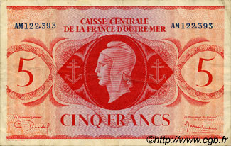 5 Francs FRENCH EQUATORIAL AFRICA  1943 P.15a VF