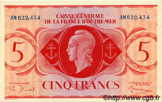 5 Francs AFRIQUE ÉQUATORIALE FRANÇAISE  1943 P.15a q.FDC
