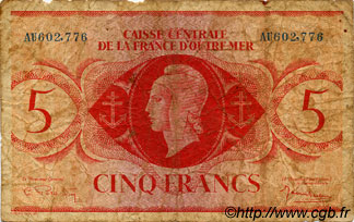 5 Francs FRENCH EQUATORIAL AFRICA  1943 P.15b VG