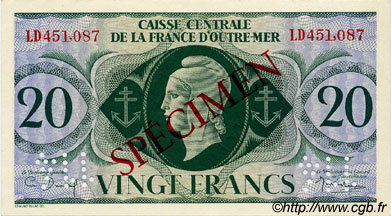 20 Francs Spécimen FRENCH EQUATORIAL AFRICA  1943 P.17as AU