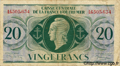 20 Francs FRENCH EQUATORIAL AFRICA  1943 P.17b F+