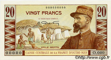 20 Francs Émile Gentil Épreuve FRENCH EQUATORIAL AFRICA  1946 P.22 UNC