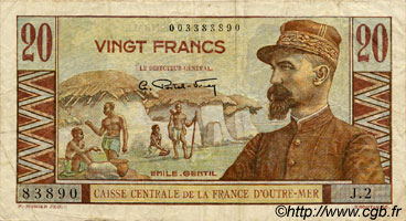 20 Francs Émile Gentil AFRIQUE ÉQUATORIALE FRANÇAISE  1946 P.22 VF