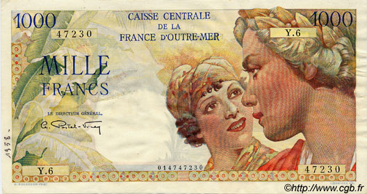 1000 Francs Union Française FRENCH EQUATORIAL AFRICA  1946 P.26 XF-