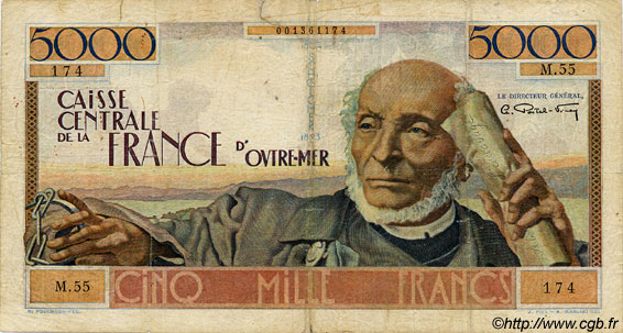 5000 Francs Schoelcher AFRIQUE ÉQUATORIALE FRANÇAISE  1946 P.27 RC a BC