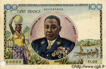 100 Francs Spécimen AFRIQUE ÉQUATORIALE FRANÇAISE  1957 P.32s MBC a EBC