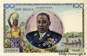 100 Francs Spécimen AFRIQUE ÉQUATORIALE FRANÇAISE  1957 P.32s XF+