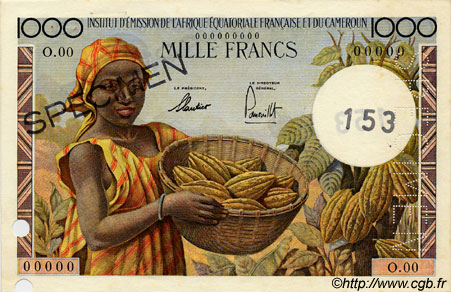 1000 Francs Spécimen AFRIQUE ÉQUATORIALE FRANÇAISE  1957 P.34s XF