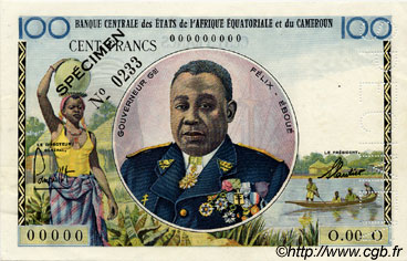 100 Francs Spécimen EQUATORIAL AFRICAN STATES (FRENCH)  1961 P.01fs AU