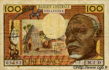 100 Francs EQUATORIAL AFRICAN STATES (FRENCH)  1962 P.03d F+