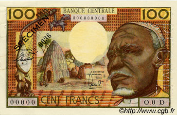 100 Francs Spécimen EQUATORIAL AFRICAN STATES (FRENCH)  1962 P.03ds XF+