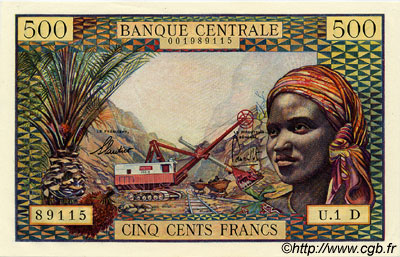 500 Francs EQUATORIAL AFRICAN STATES (FRENCH)  1963 P.04d SC+
