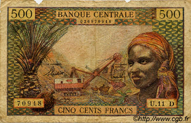 500 Francs EQUATORIAL AFRICAN STATES (FRENCH)  1965 P.04h SGE