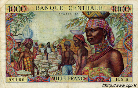 1000 Francs EQUATORIAL AFRICAN STATES (FRENCH)  1962 P.05b fSS
