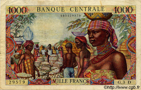 1000 Francs EQUATORIAL AFRICAN STATES (FRENCH)  1962 P.05d VF-