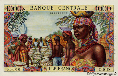 1000 Francs Spécimen EQUATORIAL AFRICAN STATES (FRENCH)  1962 P.05ds AU-