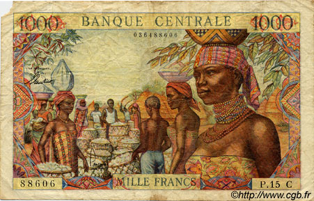 1000 Francs EQUATORIAL AFRICAN STATES (FRENCH)  1962 P.05g VG