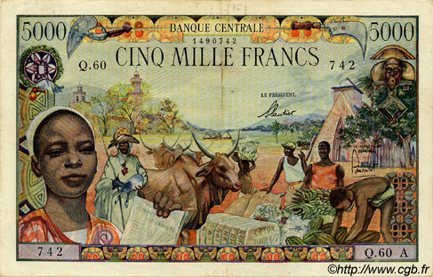 5000 Francs EQUATORIAL AFRICAN STATES (FRENCH)  1962 P.06a VF