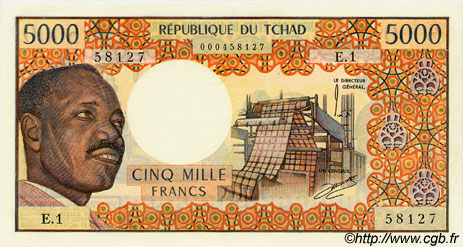 5000 Francs CHAD  1973 P.04 SC+