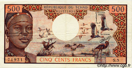 500 Francs CHAD  1974 P.02a MBC