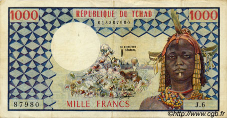 1000 Francs CHAD  1977 P.03a VF