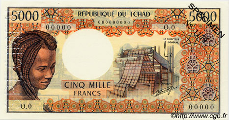 5000 Francs Spécimen TSCHAD  1976 P.05as fST