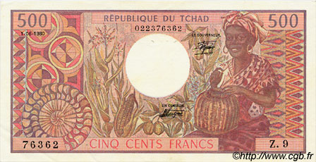 500 Francs CHAD  1980 P.06 EBC+