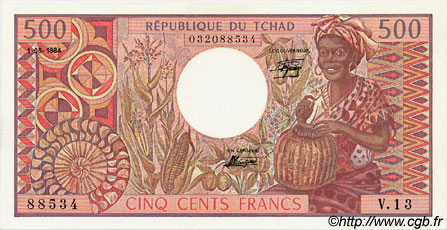 500 Francs CHAD  1984 P.06 SC