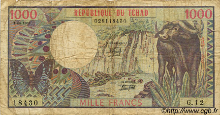 1000 Francs CHAD  1980 P.07 G