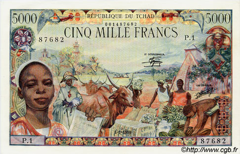 5000 Francs CHAD  1980 P.08 SC+
