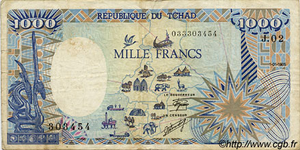 1000 Francs CHAD  1985 P.10Aa BC+