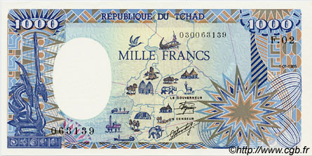 1000 Francs CHAD  1985 P.10Aa UNC