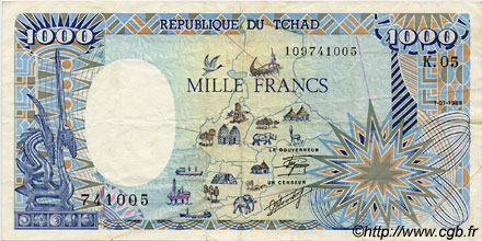 1000 Francs CHAD  1988 P.10Aa VF